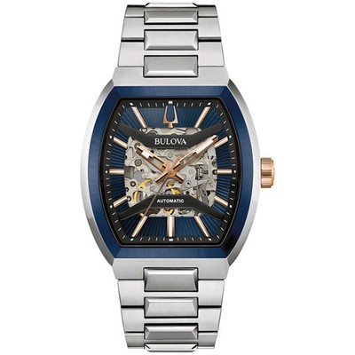 Bulova Maquina 98A319 Automatic Blue Skeleton Dial Stainless Steel Men's Watch