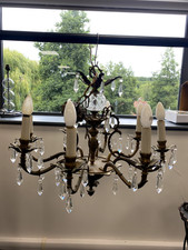 Large Ornate Antique Bronze French 8 Arm Chandelier H64cm W70cm