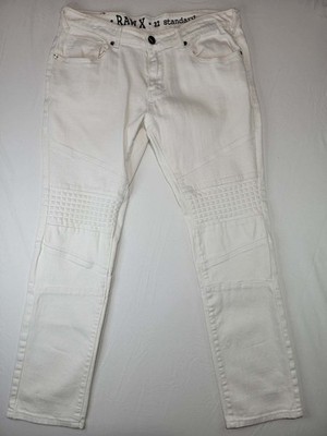 Raw X Mens White Moto Panel Jeans 32x29 Y2K Straight Stretch Denim