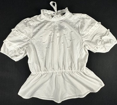    Lipslide White Pearl Peplum Blouse L   