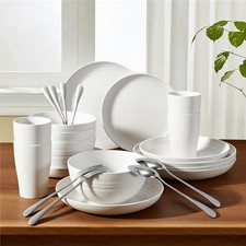 24 Pcs Wheat Straw Dinnerware Set- Picnic Camping- Unbreakable 24PCS, White