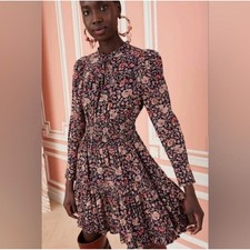 Ulla Johnson Liv Tiered Mini Dress Womens 6 Dark Romantic Floral Long Sleeve