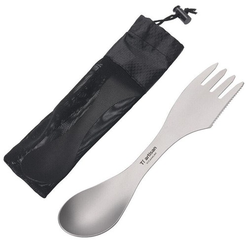 Pure Titanium Fork Spoon Knife 3 in 1 Spork Camping Backpacking Tableware Gift - Picture 1 of 12