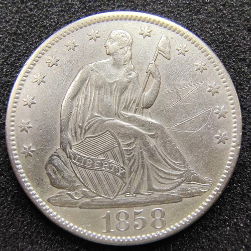 1858-O Seated Liberty Half Dollar - New Orleans - AU+ Details - Graffiti - A D