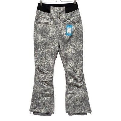 Roxy Rising High Flare Leg Pants Size Medium Womens Snow Ski Gray Floral NEW