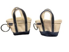 Lands' End Set of 2 Mini Canvas Tote Key Chain Bag Charm Coin Purse Blue & Ivory