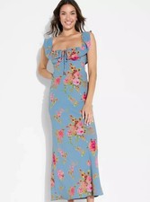 Wild Fable Flounce Sleeve Maxi Empire Waist Dress Blue Floral Size Medium NWT