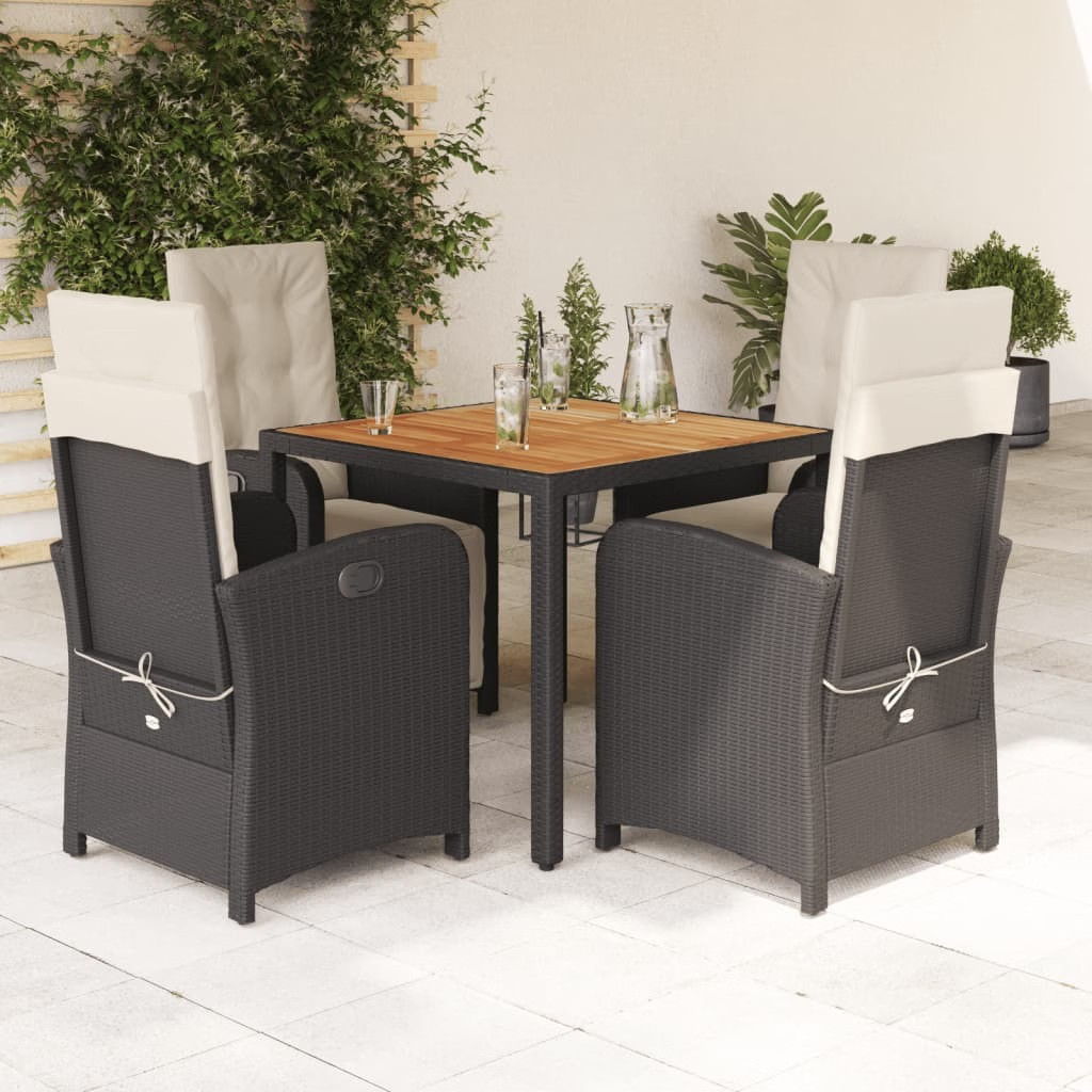Garden Dining Set Black and Cream White