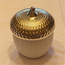 White Gold Textured Ceramic Acorn Canister Jar with Lift Off Lid