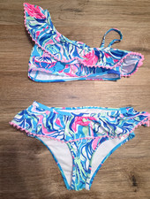 Tommy Bahama girl 6 2Pc Swimsuit Top Bottom Set Ruffle Tropical Multicolor
