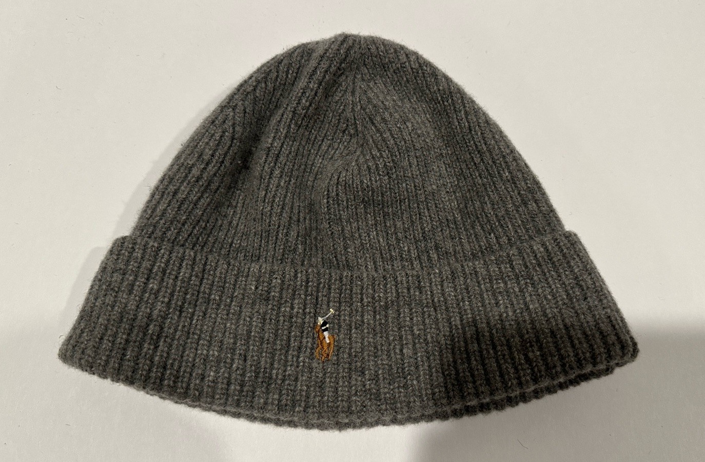 Cappello berretto Polo Ralph Lauren pony berretto grigio misto lana maglia a costine OS