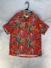 Vtg Paradise Found Shirt L Red Magnum PI Parrot Hawaiian Floral Tom Selleck 80s