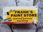 VINTAGE FRANK'S PAINT STORE PORCELAIN SIGN  10"×5"