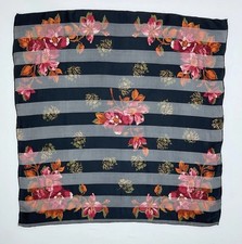 GORGEOUS women  s Silk Sheer Scarf In Black W Red Floral Motifs 32"/34" EX.CON