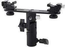 Dual Hot Shoe Camera Flash Bracket with Umbrella Holder