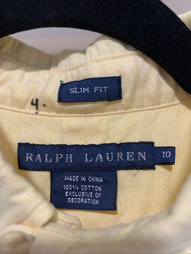 Ralph Lauren Shirt Youth 10 Medium Yellow Slim Fit Button Up Flesh Pony Boys - Picture 3 of 10