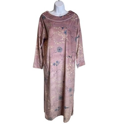 VTG 80s Cypress Mauve Velour Floral Midi Gown Kaftan Mumu Est. Sz M Retro-Chic