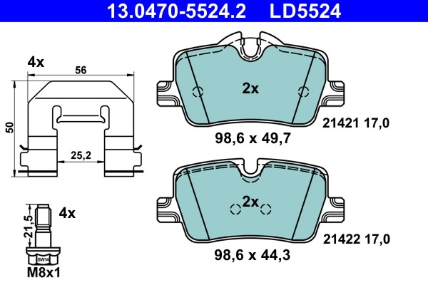 Plaquettes de frein ATE 13.0470-5524.2 contre les sifflements au freinage pour étrier type OE 342068