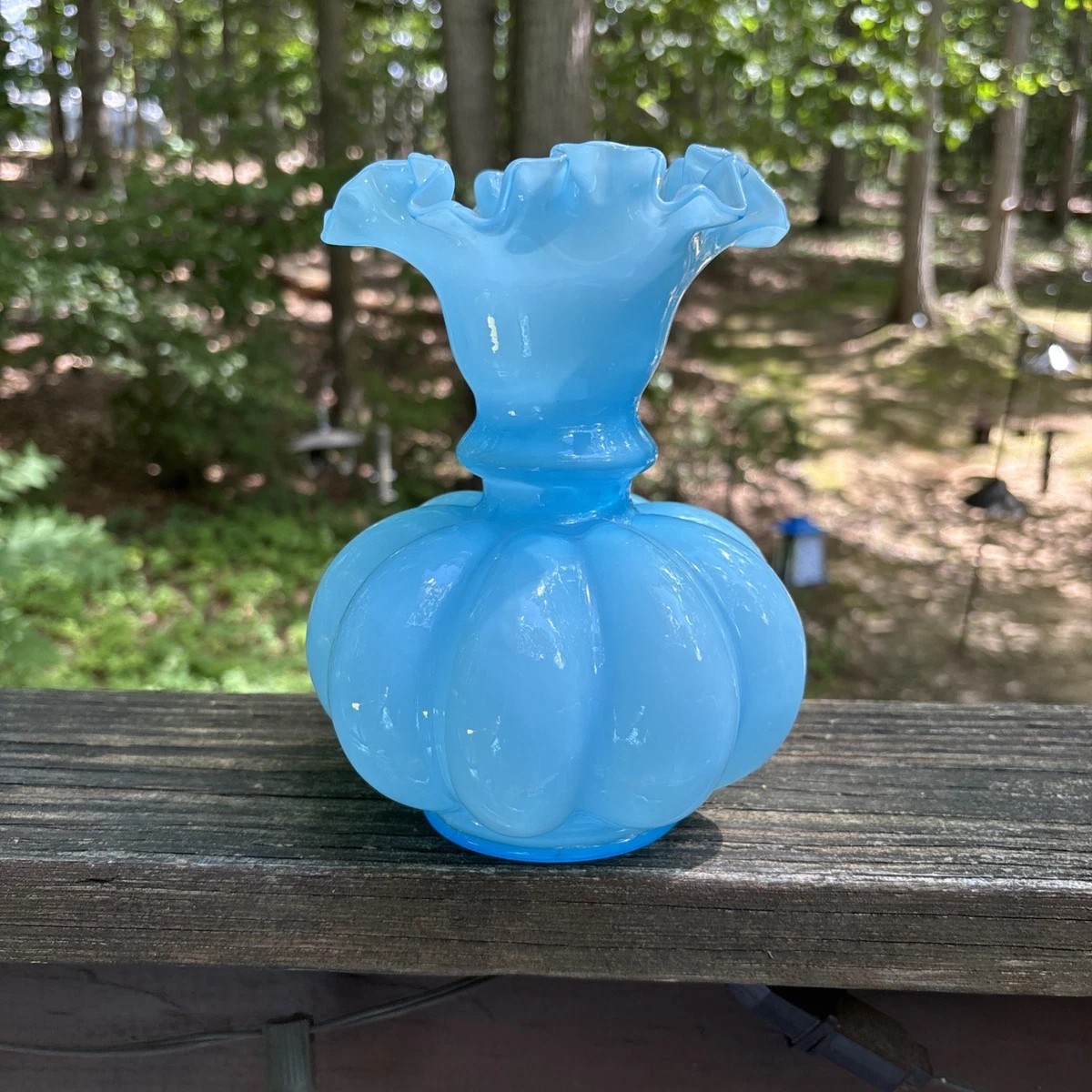 Fenton Blue Melon Vase for sale | eBay
