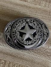 Cowboy Lone Star State Of Texas Metal Small Silver Western Belt Buckle Vintage