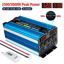 2500W/5000W Pure Sine Wave Power Inverter 4AC 12V-110V 50/60Hz Remote Converter