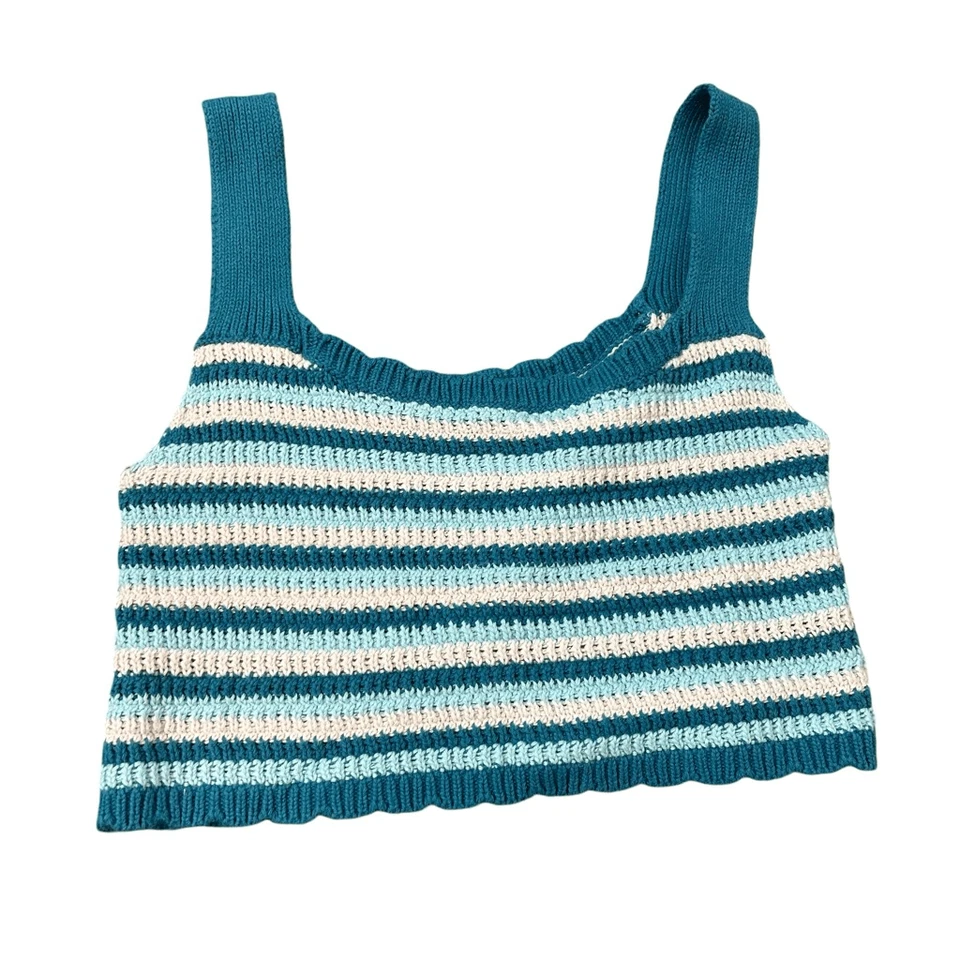 Camiseta sin mangas Free people blanca acanalada recortada tejida XS Wild Fable azul a rayas retro Foto 4 de 4