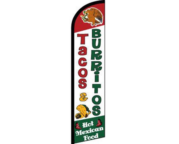 Tacos y burritos comida mexicana caliente RWG pancarta sin viento publicidad marketing bandera