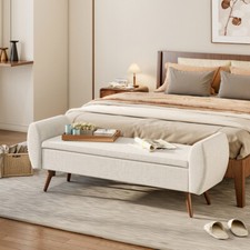 Upholstered Ottoman Storage Bench End Of Bed Stool Side Chair Seat w/ Wood Legs