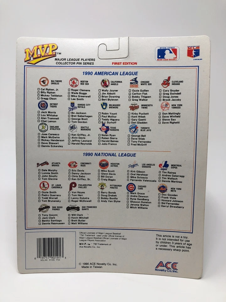 NOLAN RYAN 1990 MVP Baseball Pin & 1990 Score Card In Package Texas Rangers MLB - Image 3 of 3