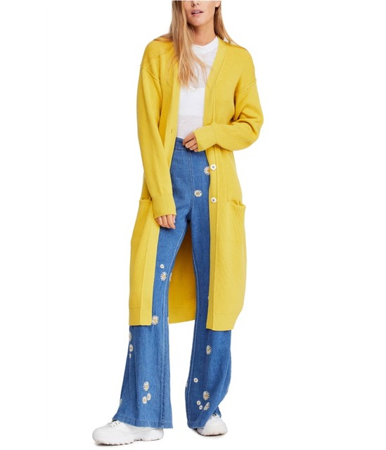 yellow sweater coat
