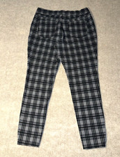NINE WEST Heidi Pull On Pants Women's 14 Black Gray Plaid Skinny Stretch 34x28