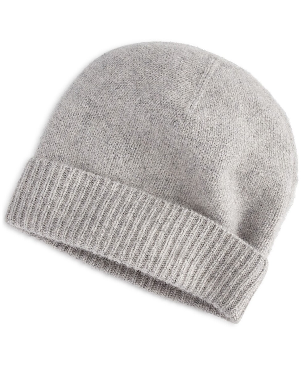 Charter Club 100% Cashmere Cuffed Beanie, Ice Grey Heather 