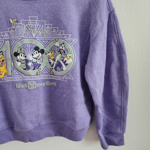 Disney Parks Disney 100 Mickey & Friends Glitter Sweatshirt Youth Large Girls - Picture 4 of 5