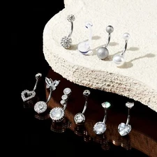 10Pc 14G Stainless Steel Dangle Belly Button Rings for Women CZ Navel Piercing