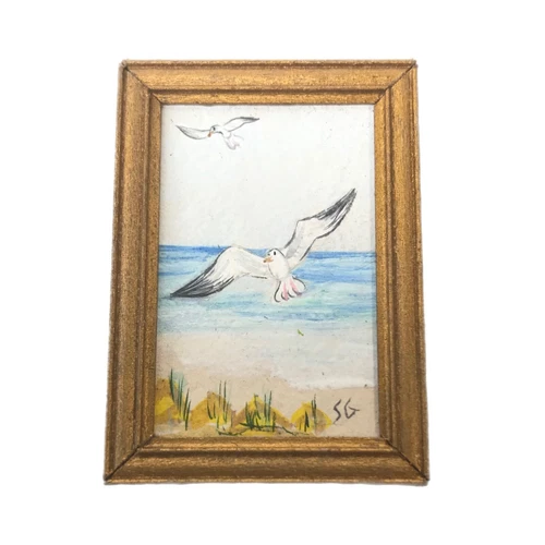 Vintage Miniature Seascape Painting Dollhouse Artisan Signed Sandi Gelona 1975
