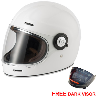 VCAN V135 Retro Motorradhelm glänzend weiß gratis dunkles Visier