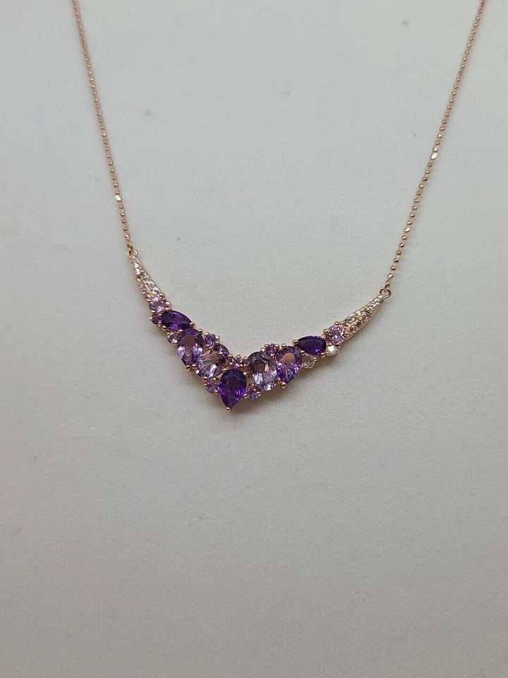 Pear Cut Simulated Amethyst Women's Stunning Necklace In 14k Rose Gold Plated - Изображение 2 из 4