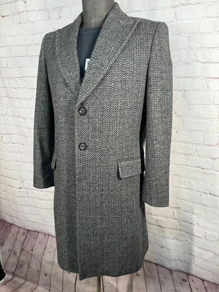 JOSEPH ABBOUD Hombres Gris ESPIGA Lana Abrigo Abrigo Chaqueta TALLA 'S' Foto 2 de 4