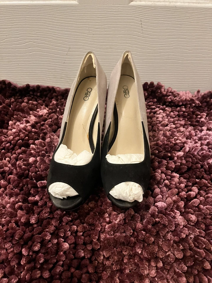 Mujer Stiletto Peep Toe Tacones CATO Negro y Gris Foto 4 de 4