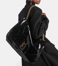 Saint Laurent Ysl Patent Leather Shoulder Bag Black