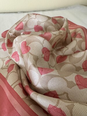 NWT Coach Signature Heart Print Silk Bandana CP348 Light Khaki