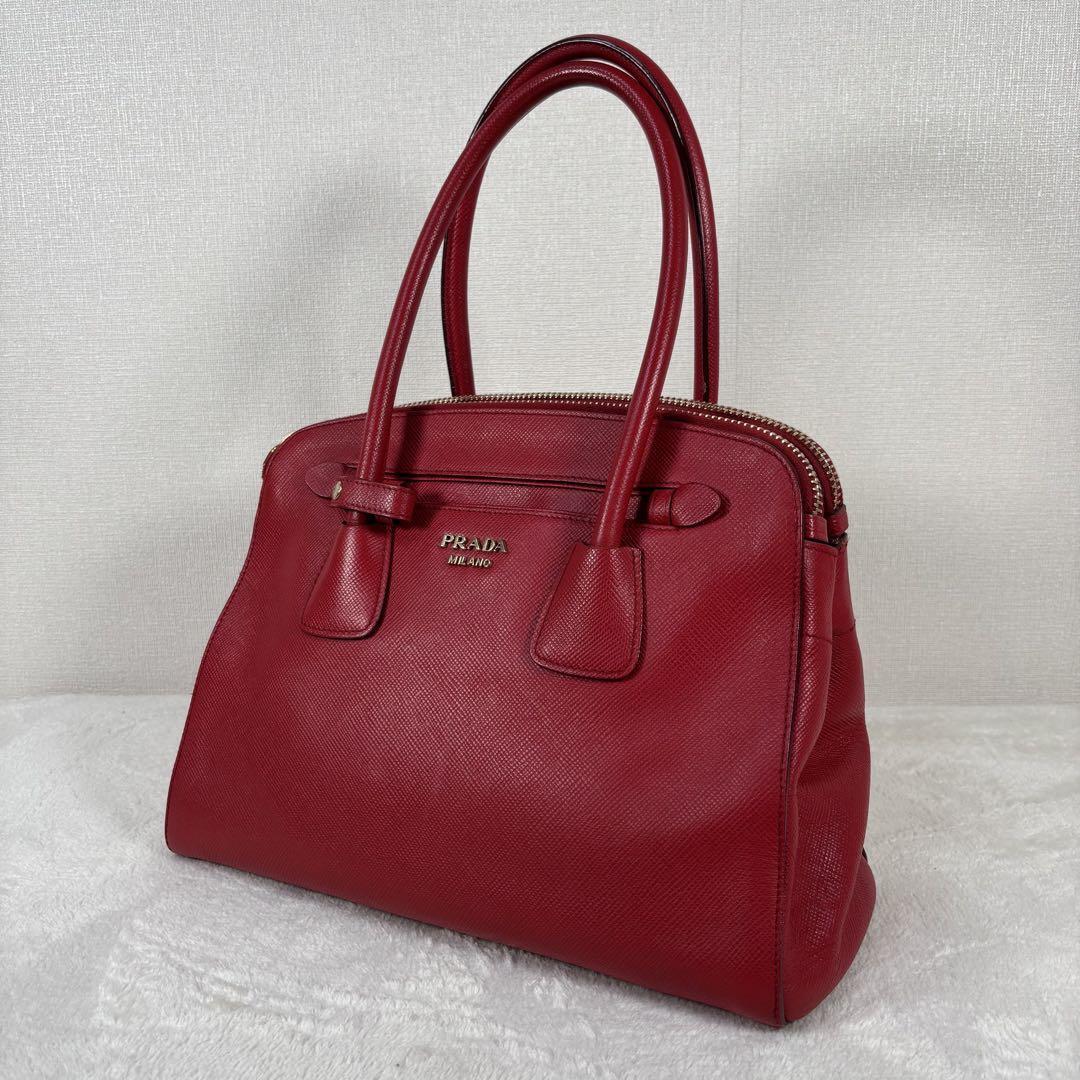 Prada BN2572 2-Way Handbag Shoulder Tote Calf Leather Red Prada BN2572 2-Way Handbag Shoulder Tote Calf Leather Red