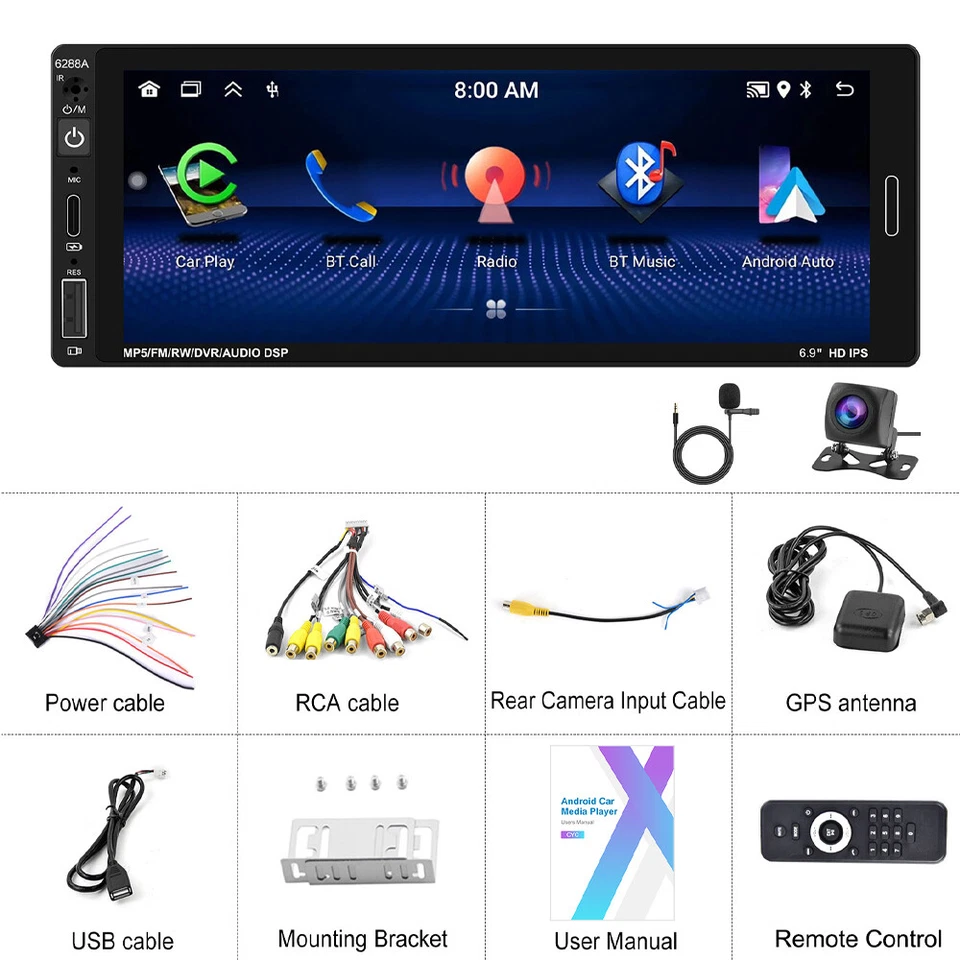 6.86" 1 Din Carplay Autoradio 2G+64G Android 13 GPS Navi WiFi FM RDS BT +Kamera - Bild 3 von 4