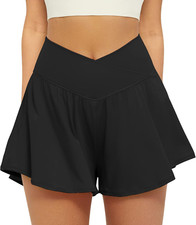 Crossover Athletic Shorts for Women 2 in 1 Flowy Running Shorts with Pockets