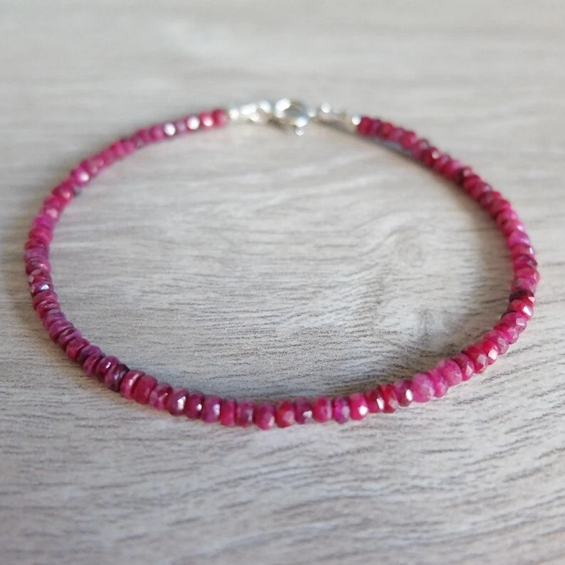 A++ Delicadas pulseras con cuentas de piedras preciosas rondelle facetadas rubí rosa 6-8"" regalo para mujer Foto 4 de 4