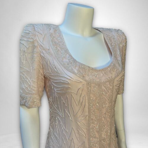 Vestido de Colección Brillante de JA Talla S Rosa Lentejuelas Seda Cuentas Formal Cóctel Fiesta - Imagen 2 de 7