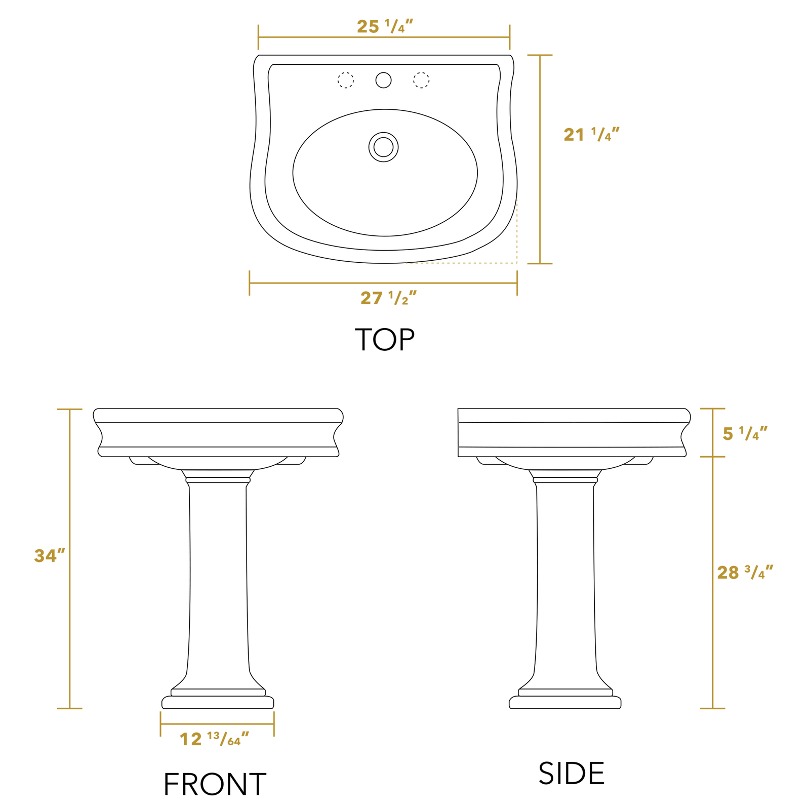 Whitehaus LA10LA033H Pedestal Sink With Oval Bowl and Three Faucet
