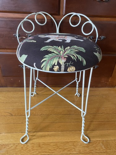 Vintage Wrought Iron Stool/Chair Custom Asian Elephant Upholstery Chinese Theme - Picture 4 of 23