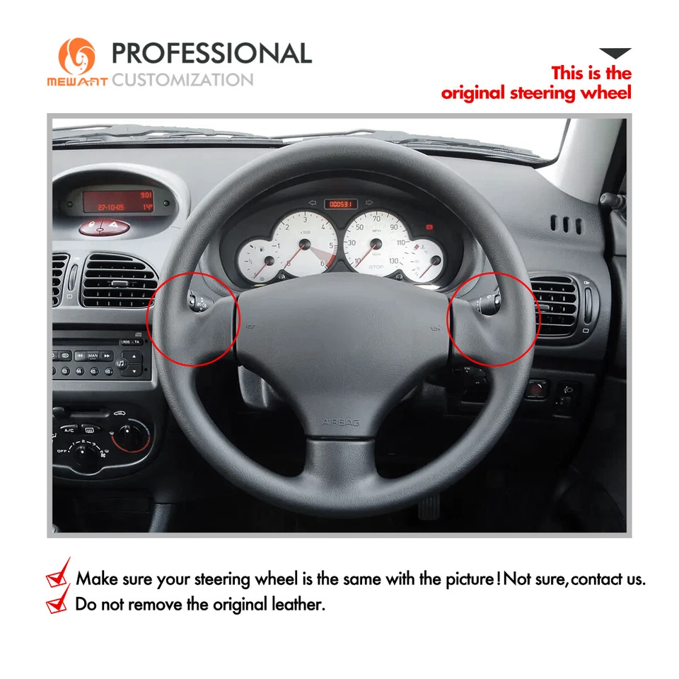 Hand sewn Perforated Real Leather Steering Wheel Cover for Peugeot206 2003-2006 - image 2 of 4