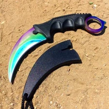 7.5" TACTICAL COMBAT Rainbow KARAMBIT KNIFE Fixed Blade Survival Hunting +SHEATH